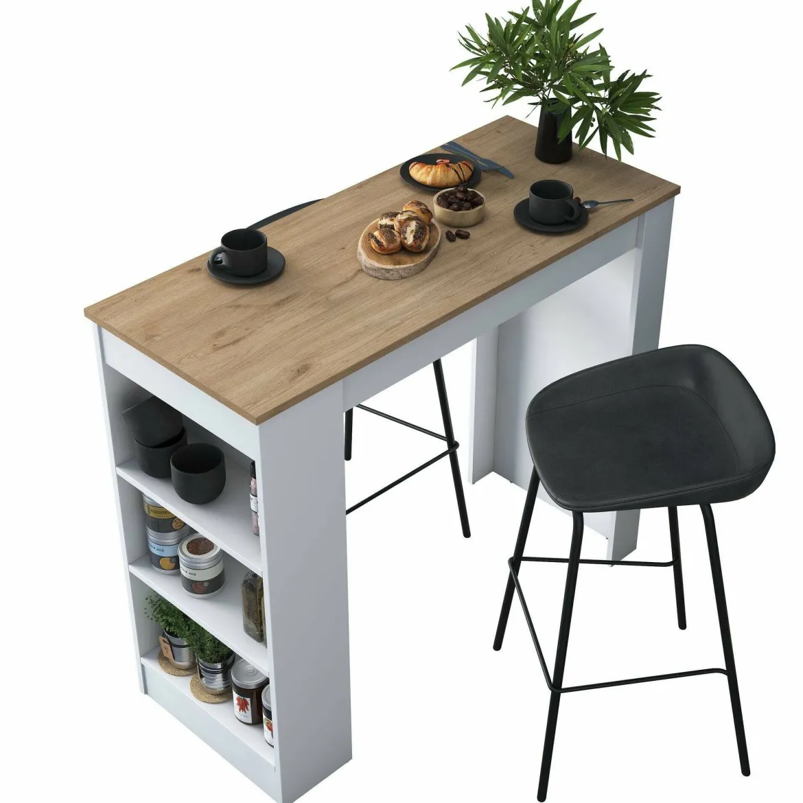 Tavolo Fisso Marrone Noce Bianco 2 Posti 120x50x100h cm, Forma Rettangolare - Assan
