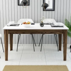Tavolo Fisso Marrone Noce Bianco 6 Posti Forma Rettangolare 145x88x75h cm, Peso Supportato 120 kg - Viverone