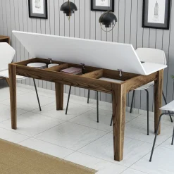 Tavolo Fisso Marrone Noce Bianco 6 Posti Forma Rettangolare 145x88x75h cm, Peso Supportato 120 kg - Viverone