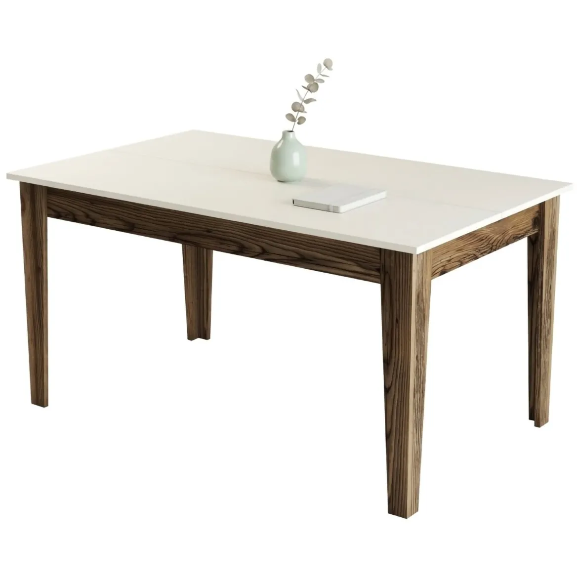 Tavolo Fisso Marrone Noce Bianco Crema 6 Posti Forma Rettangolare 145x88x75h cm, Peso Supportato 120 kg - Viverone