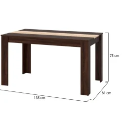 Tavolo Fisso Marrone Noce Marrone Rovere 6 Posti Forma Rettangolare 135x80.5x74.5h cm, Colore Ripiano Marrone - Simala