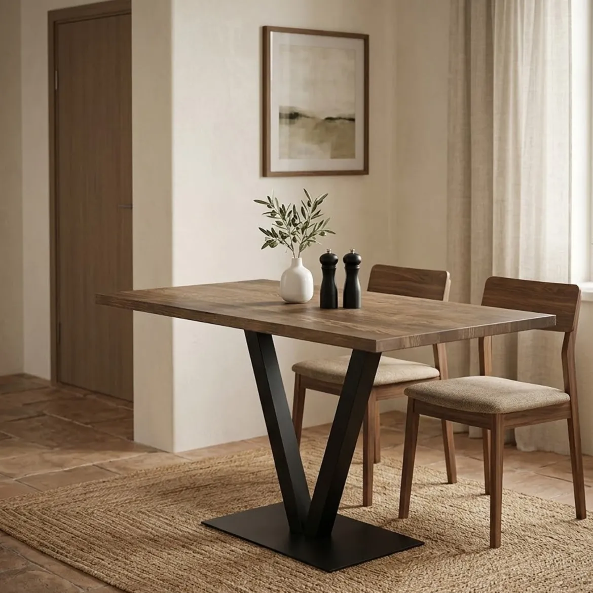 Tavolo Fisso Marrone Noce Nero Antracite 6 Posti Forma Rettangolare 145x88x75h cm, Peso Supportato 120 kg - Viverone