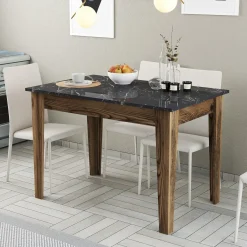 Tavolo Fisso Marrone Noce Nero Marmo 6 Posti Forma Rettangolare 110x72x75h cm, Peso Supportato 120 kg - Zane