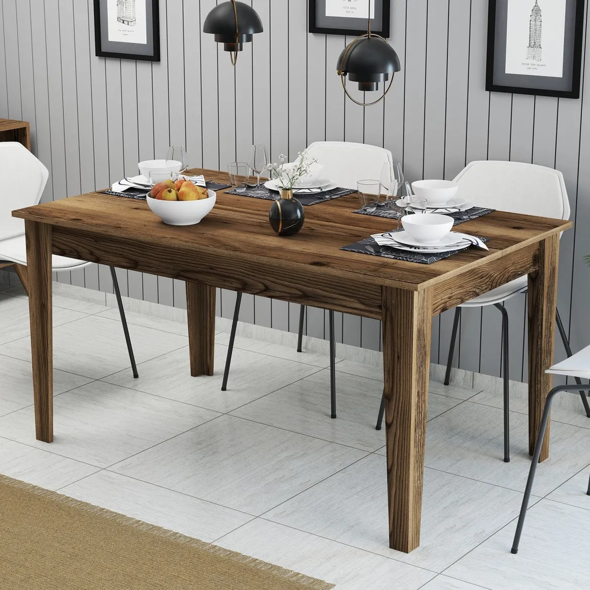 Tavolo Fisso Marrone Noce 6 Posti Forma Rettangolare 160x80x75h cm, Peso Supportato 120 kg - Pretoro