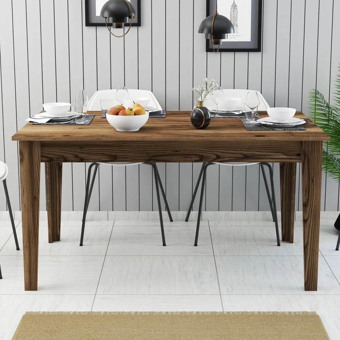 Tavolo Fisso Marrone Noce 6 Posti Forma Rettangolare 160x80x75h cm, Peso Supportato 120 kg - Pretoro