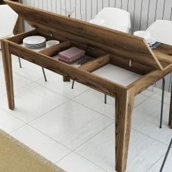 Tavolo Fisso Marrone Noce 6 Posti Forma Rettangolare 160x80x75h cm, Peso Supportato 120 kg - Pretoro
