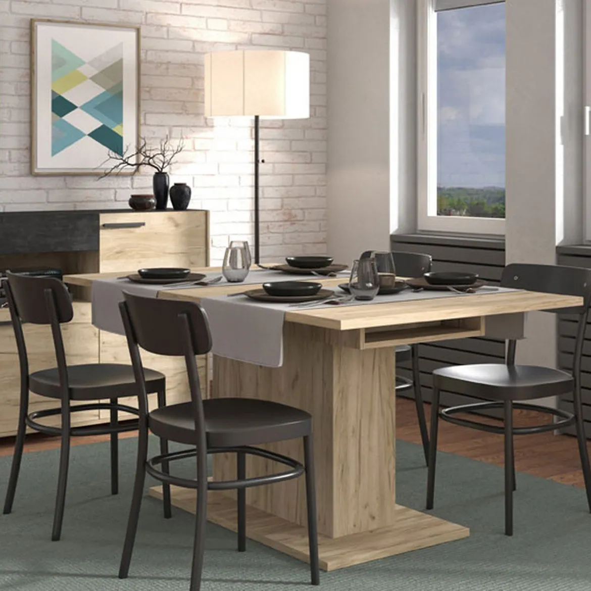 Tavolo Fisso Marrone Noce 6 Posti Forma Rettangolare 160x91.5x76h cm, Materiale Piano in Legno Nobilitato - Siano