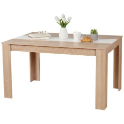Tavolo Fisso Marrone Rovere Bianco 6 Posti Forma Rettangolare 135x80.5x74.5h cm, Colore Struttura Bianco - Simala
