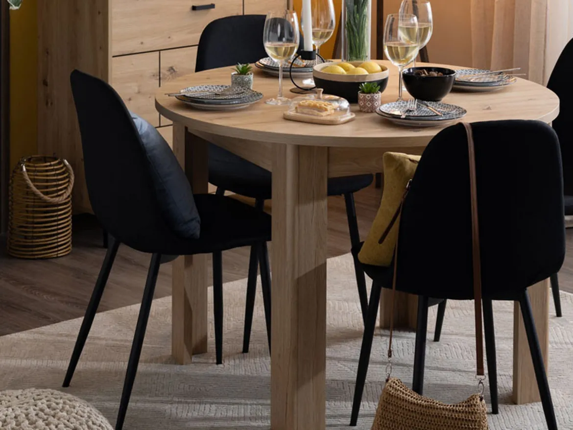 Tavolo Fisso Marrone Rovere Nodi 4 Posti Forma Rotondo 120x120x75h cm, Peso Supportato 60 kg - Racale