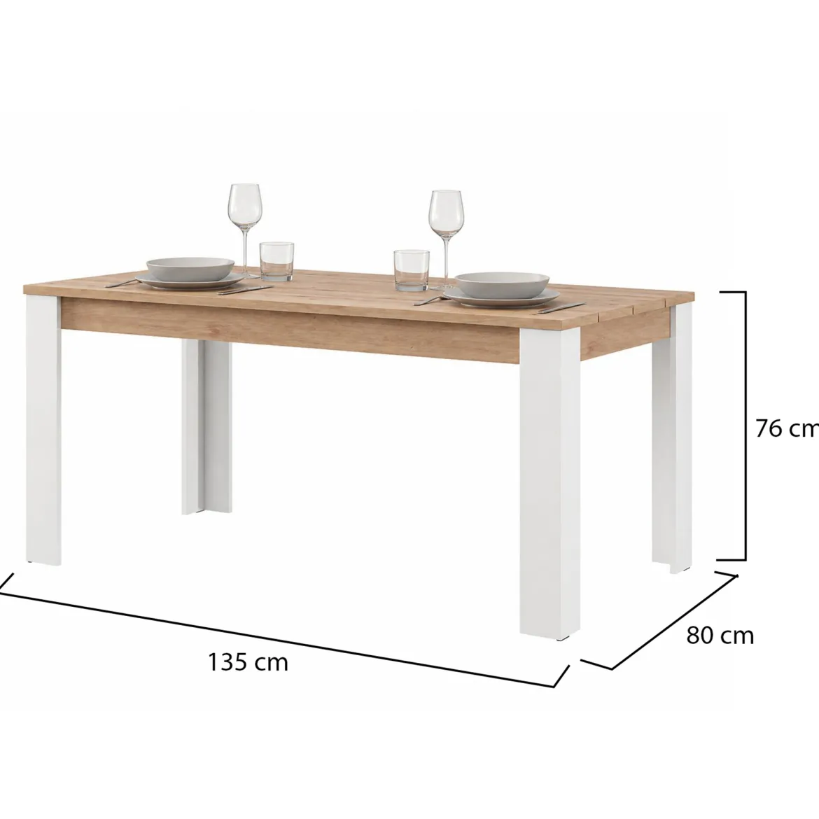 Tavolo Fisso Marrone Rovere Nodi Bianco 6 Posti Ripiano Effetto Dogato 135x80x76h cm, Forma Rettangolare - Luarca
