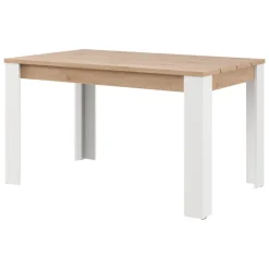 Tavolo Fisso Marrone Rovere Nodi Bianco 6 Posti Ripiano Effetto Dogato 135x80x76h cm, Forma Rettangolare - Luarca