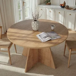 Tavolo Fisso Marrone Rovere 4 Posti Forma Rotondo 120x120x75h cm, Peso Supportato 60 kg - Racale