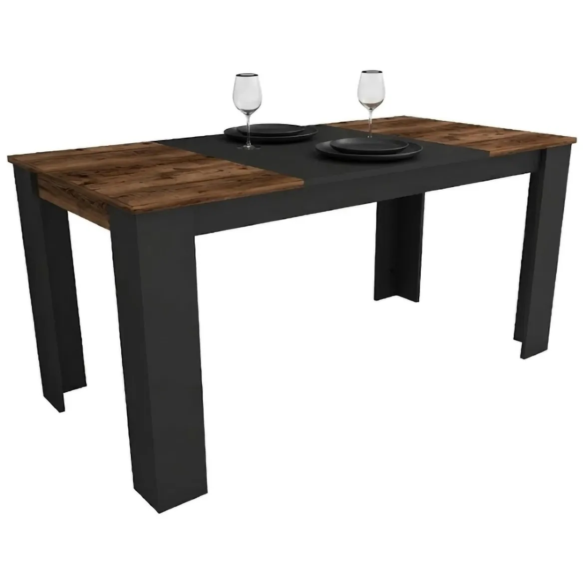 Tavolo Fisso Nero Marrone Rovere Nodi 6 Posti Forma Rettangolare 160x80x77h cm, Peso Supportato 120 kg - Veleso