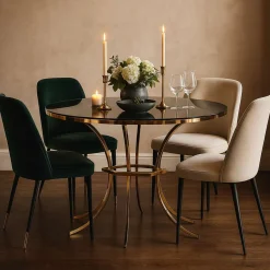 Tavolo Fisso Trasparente oro 2 Posti Forma Rotondo 100x100x80h cm, Colore Struttura oro - Dasozama
