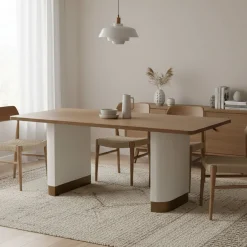 Tavolo grande rettangolare 10 posti bianco e marrone 180x90cm - Brian