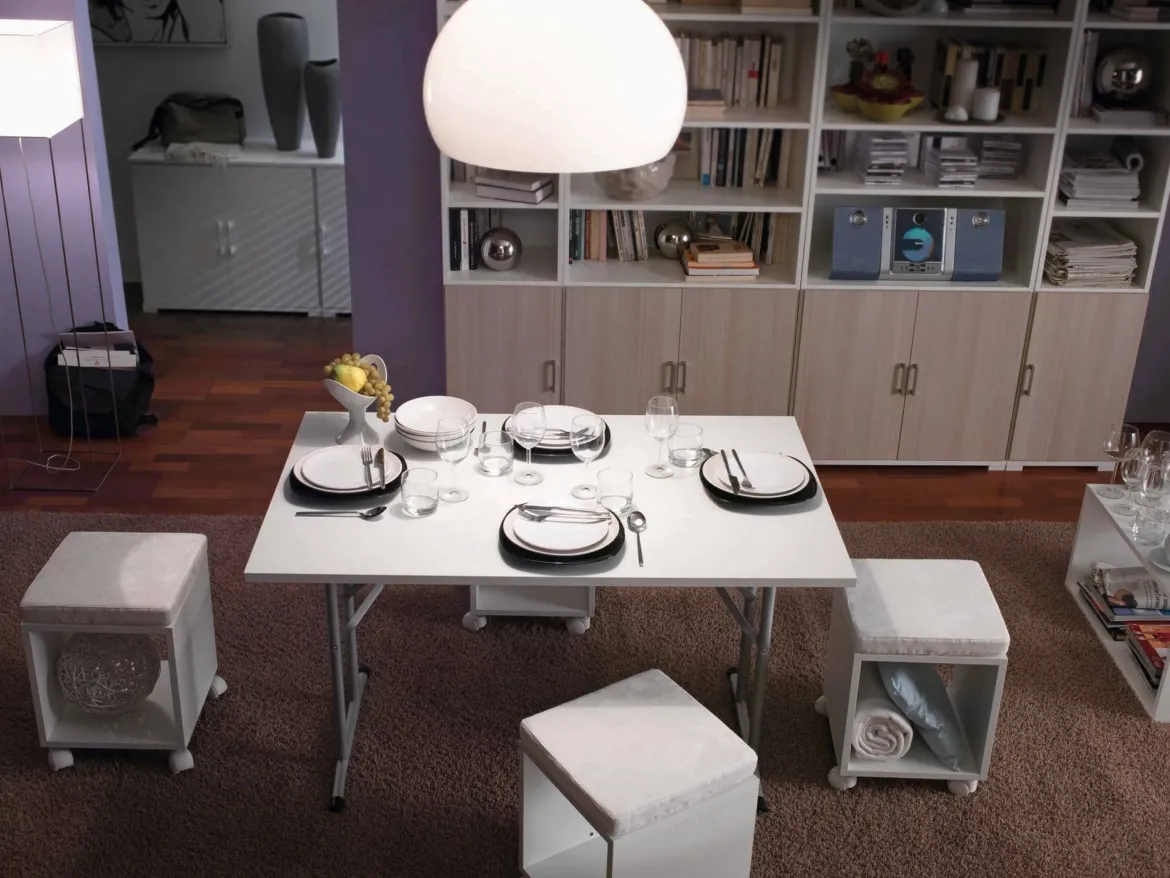 Tavolo pieghevole 6 posti in metallo e legno 125x75cm bianco - Aliena