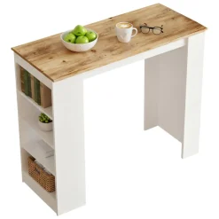 Tavolo rettangolare 5 posti con scaffale noce e bianco 120x53cm - Areneio