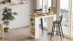 Tavolo rettangolare 5 posti con scaffale noce e bianco 120x53cm - Areneio