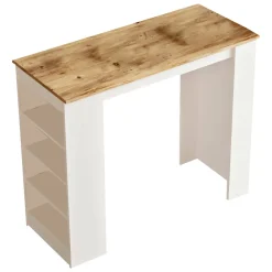 Tavolo rettangolare 5 posti con scaffale noce e bianco 120x53cm - Areneio