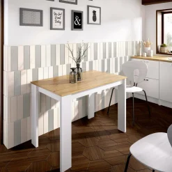 Tavolo rettangolare salvaspazio 6 posti legno e bianco 110x67cm - Amaranthya