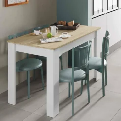 Tavolo salvaspazio rettangolare 6 posti bianco e rovere 109x67cm - Anat