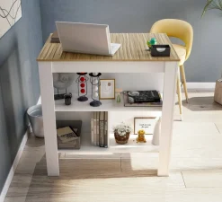 Tavolo scaffale rettangolare 6 posti bianco e rovere 103x67cm - Barzano