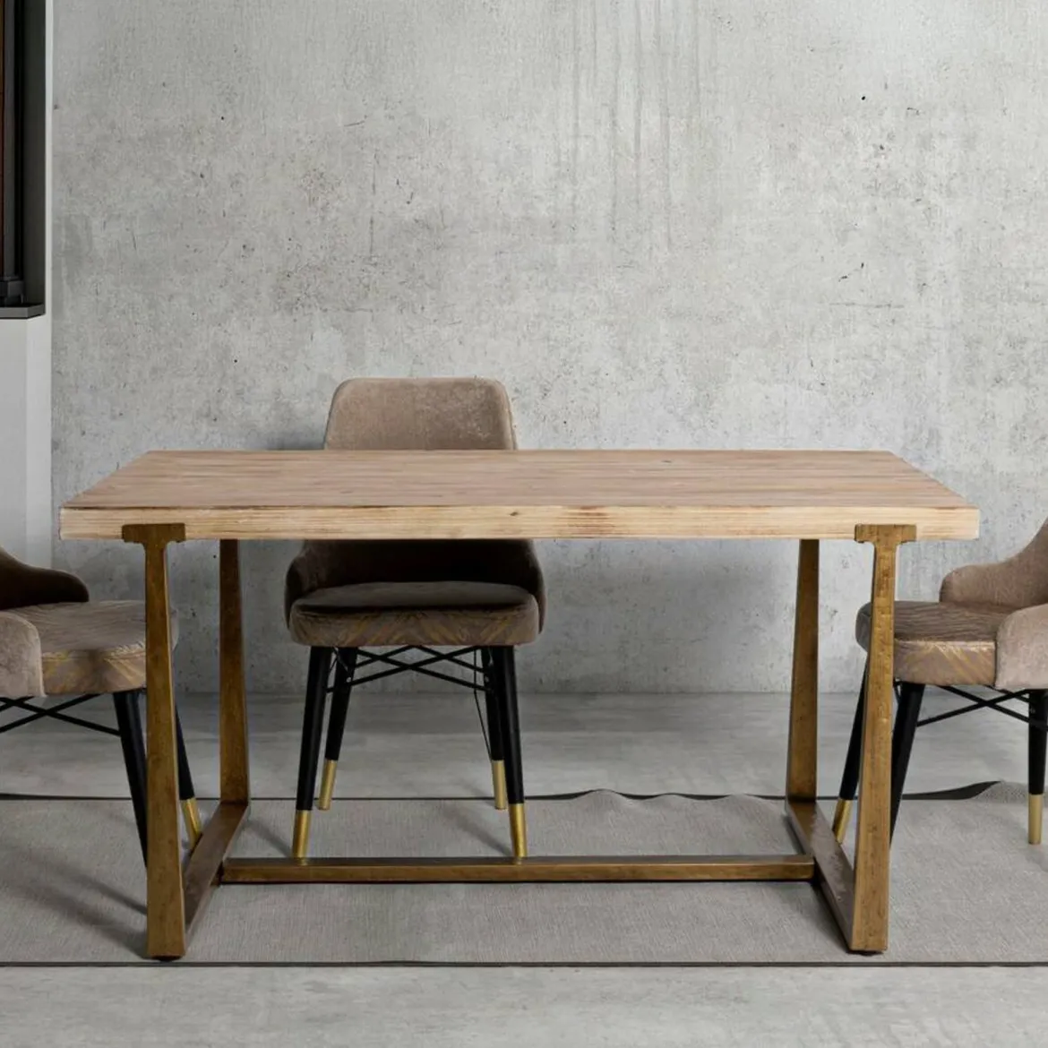 Tavolo vintage rettangolare 9 posti oro e marrone 180x90cm - Kazimir
