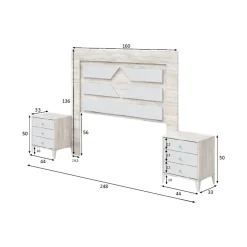 Testiera Letto Bianco Bianco Anticato 248x33 cm, Colore Struttura Bianco - Manduria