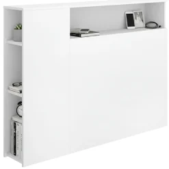 Testiera Letto Bianco con Vani Libreria Singolo 23x127 cm - Lander