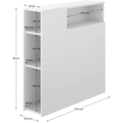 Testiera Letto Bianco con Vani Libreria Singolo 23x127 cm - Lander