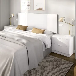 Testiera Letto Bianco Marrone Rovere 2 Comodini Inclusi Piazza e Mezza 34x237 cm, Colore Struttura Marrone - Carson