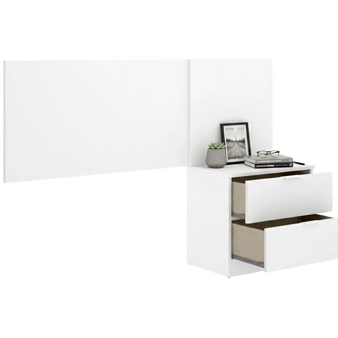 Testiera Letto Bianco Marrone Rovere Comodino Incluso Singolo 34x141 cm, Colore Struttura Marrone - Lead