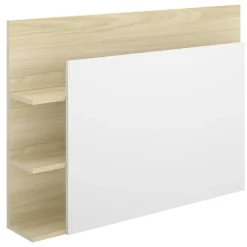 Testiera Letto Bianco Marrone Rovere Vani Libreria Singolo 19x105 cm, Colore Struttura Marrone - Minden