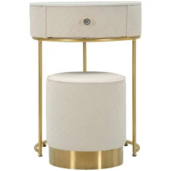 Toeletta Bianco Crema oro un Cassetto Rivestimento in Velluto Trapuntato 52x52x70h cm, Sfumatura Colore Struttura Crema - Mbale