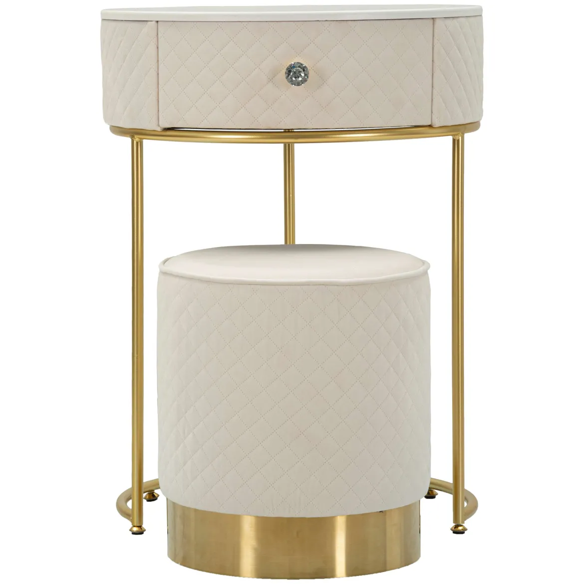 Toeletta Bianco Crema oro un Cassetto Rivestimento in Velluto Trapuntato 52x52x70h cm, Sfumatura Colore Struttura Crema - Mbale