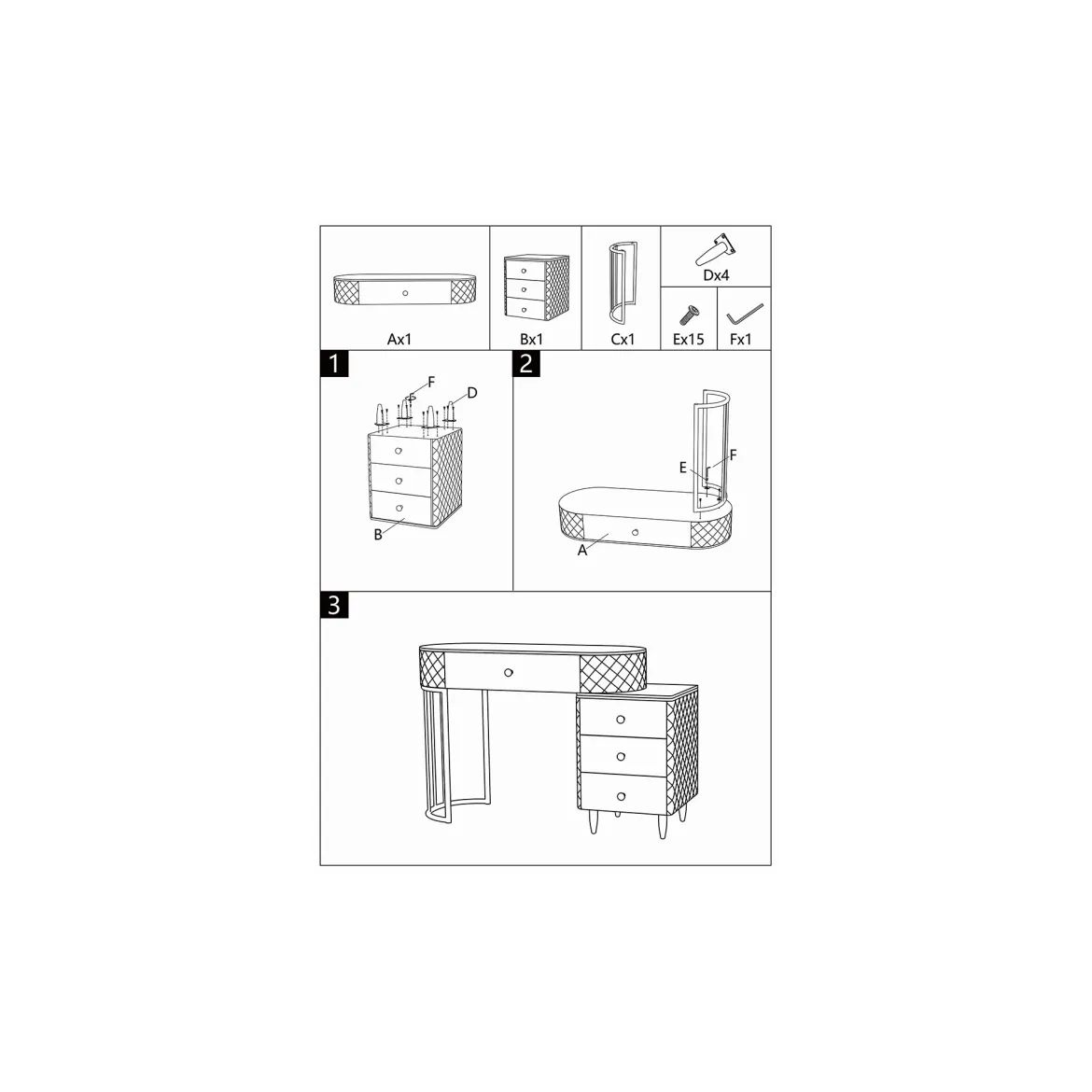 Toeletta Bianco Marmo Grigio Tortora 4 Cassetti Finitura Simil Pelle Trapuntata con Dettagli oro, top Effetto Marmo 120x40x75h cm, - Tafrao