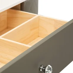 Toeletta Bianco Marmo Grigio Tortora 4 Cassetti Finitura Simil Pelle Trapuntata con Dettagli oro, top Effetto Marmo 120x40x75h cm, - Tafrao