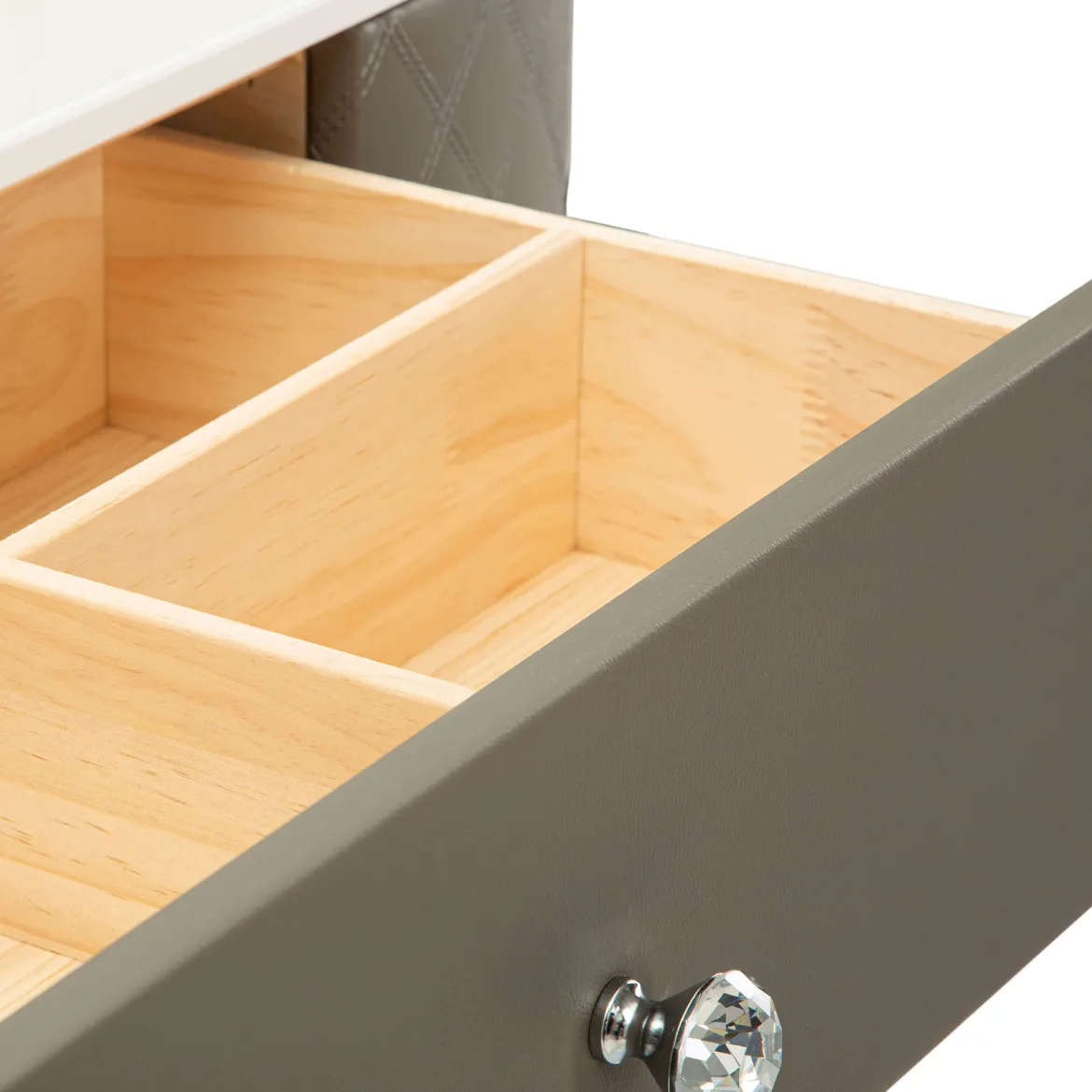 Toeletta Bianco Marmo Grigio Tortora 4 Cassetti Finitura Simil Pelle Trapuntata con Dettagli oro, top Effetto Marmo 120x40x75h cm, - Tafrao