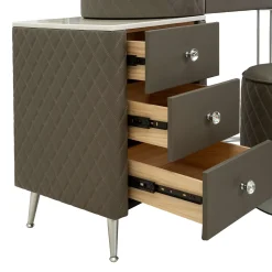 Toeletta Bianco Marmo Grigio Tortora 4 Cassetti Finitura Simil Pelle Trapuntata con Dettagli oro, top Effetto Marmo 120x40x75h cm, - Tafrao
