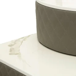 Toeletta Bianco Marmo Grigio Tortora 4 Cassetti Finitura Simil Pelle Trapuntata con Dettagli oro, top Effetto Marmo 120x40x75h cm, - Tafrao