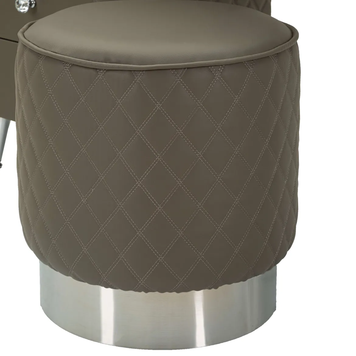 Toeletta Bianco Marmo Grigio Tortora 4 Cassetti Finitura Simil Pelle Trapuntata con Dettagli oro, top Effetto Marmo 120x40x75h cm, - Tafrao