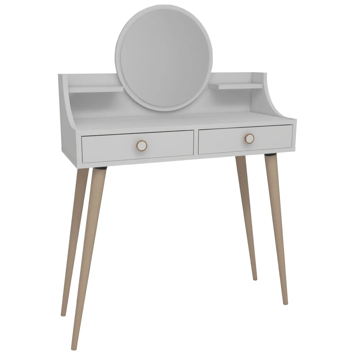 Toeletta Bianco Marrone Rovere Specchio Incluso 2 Cassetti 90x35x131h cm, Colore Struttura Marrone - Isernia