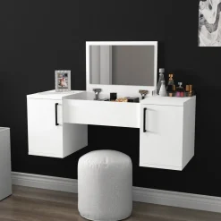 Toeletta Bianco Nero Specchio Incluso 3 Ante 100x35x74h cm, Colore Struttura Nero - Cicerale