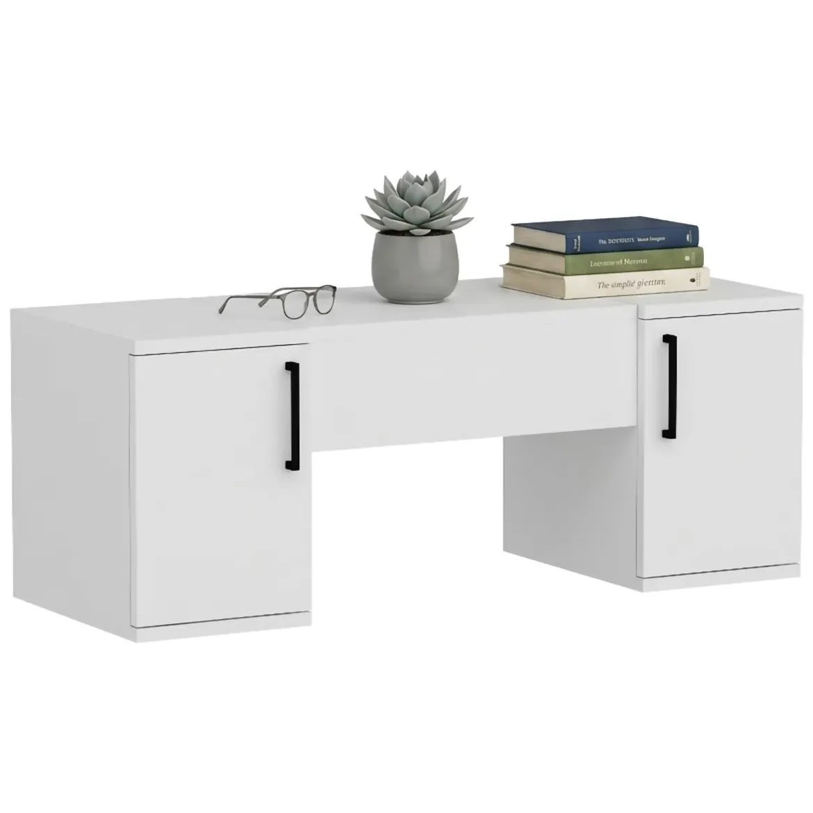 Toeletta Bianco Nero Specchio Incluso 3 Ante 100x35x74h cm, Colore Struttura Nero - Cicerale