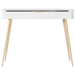 Toeletta Bianco oro un Cassetto Materiale Struttura in Metallo 100x38x78h cm, Materiale Piano in Legno Nobilitato - Katerara