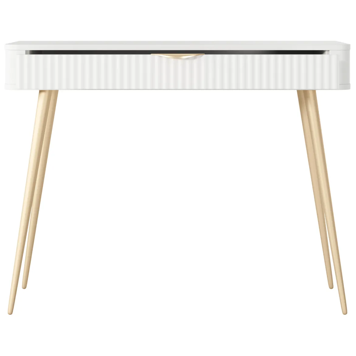 Toeletta Bianco oro un Cassetto Materiale Struttura in Metallo 100x38x78h cm, Materiale Piano in Legno Nobilitato - Katerara