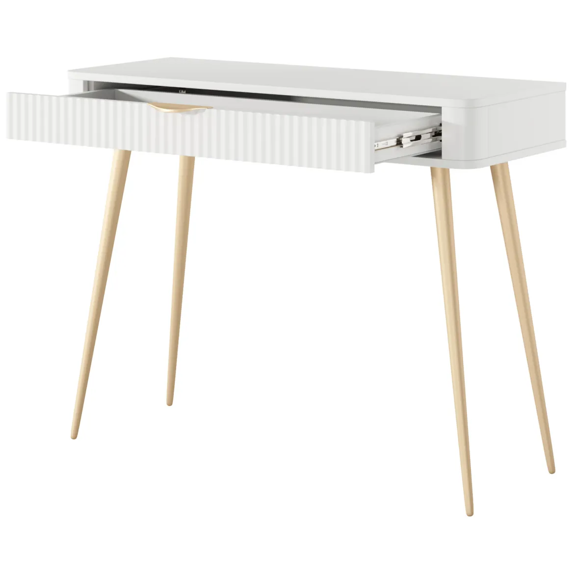 Toeletta Bianco oro un Cassetto Materiale Struttura in Metallo 100x38x78h cm, Materiale Piano in Legno Nobilitato - Katerara