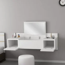Toeletta Bianco Specchio Incluso un Cassetto 90x45x77h cm, Luci Incluse - Veggiano