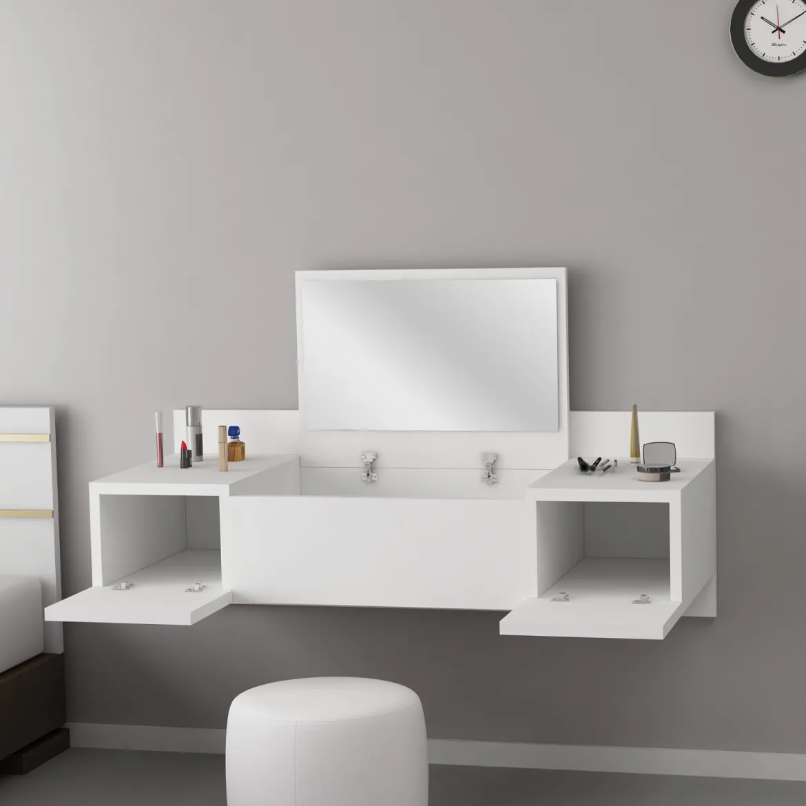 Toeletta Bianco Specchio Incluso un Cassetto 90x45x77h cm, Luci Incluse - Veggiano