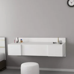 Toeletta Bianco Specchio Incluso un Cassetto 90x45x77h cm, Luci Incluse - Veggiano